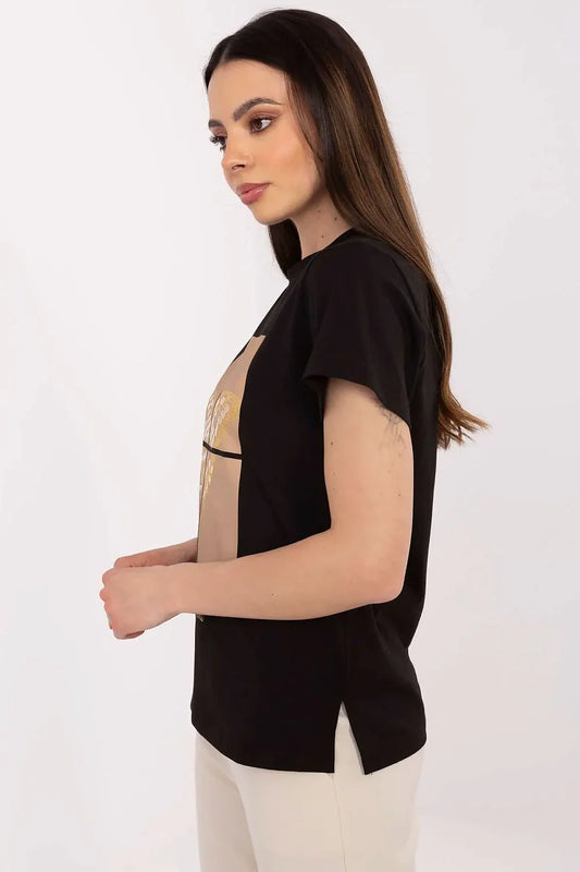 Women Crew-Neck Short-Sleeves T-Shirt – Breathable - Black, Gold, Beige -Guocali