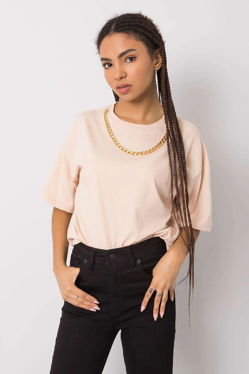 Women Crew-Neck Short-Sleeves T-Shirt – Lightweight - Beige -Guocali