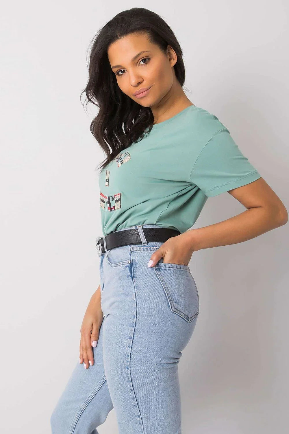 Women Crew-Neck Short-Sleeves T-Shirt – Stretchable - Green -Guocali