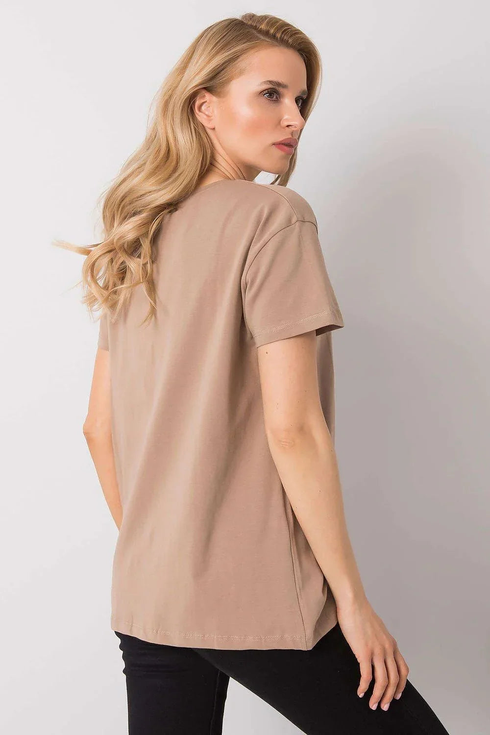Women Crew-Neck Short-Sleeves T-Shirt – Stretchable - Beige -Guocali