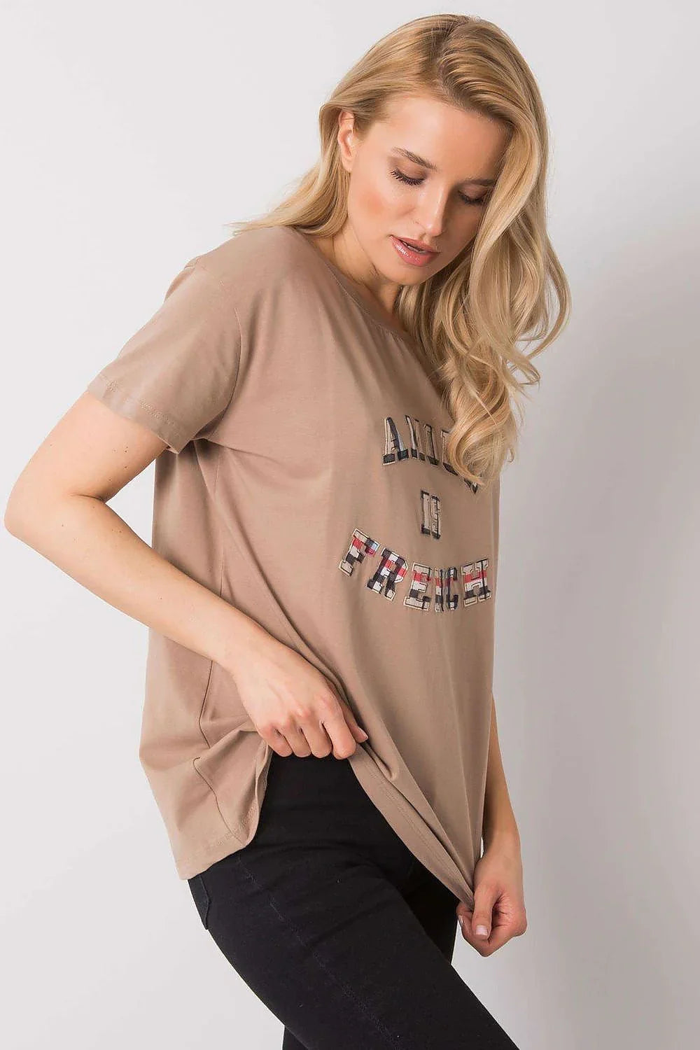 Women Crew-Neck Short-Sleeves T-Shirt – Stretchable - Beige -Guocali