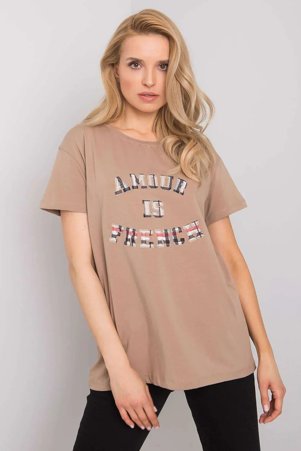 Women Crew-Neck Short-Sleeves T-Shirt – Stretchable - Beige -Guocali