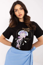 Women Crew-Neck Short-Sleeves T-Shirt – Stretchable - Black -Guocali