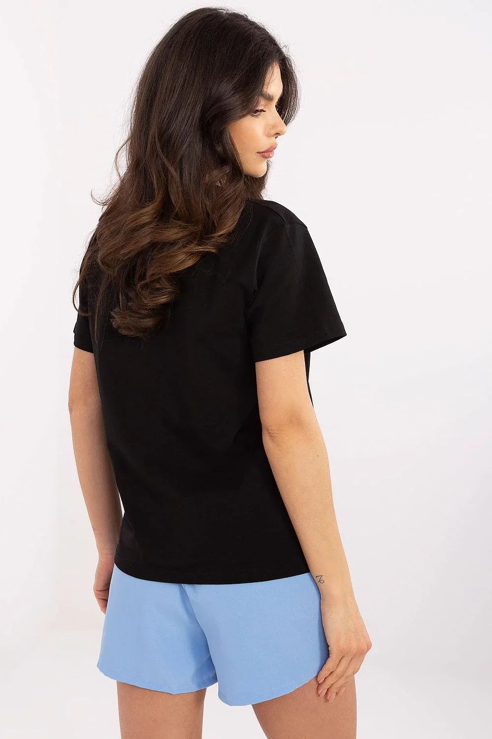 Women Crew-Neck Short-Sleeves T-Shirt – Stretchable - Black -Guocali