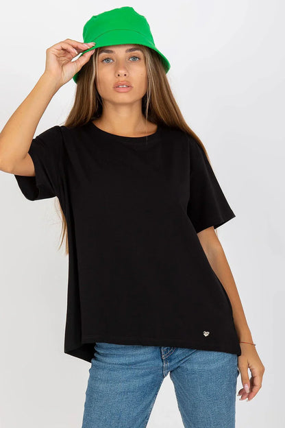 Women Crew-Neck Short-Sleeves T-Shirt – Stretchable - Black -Guocali