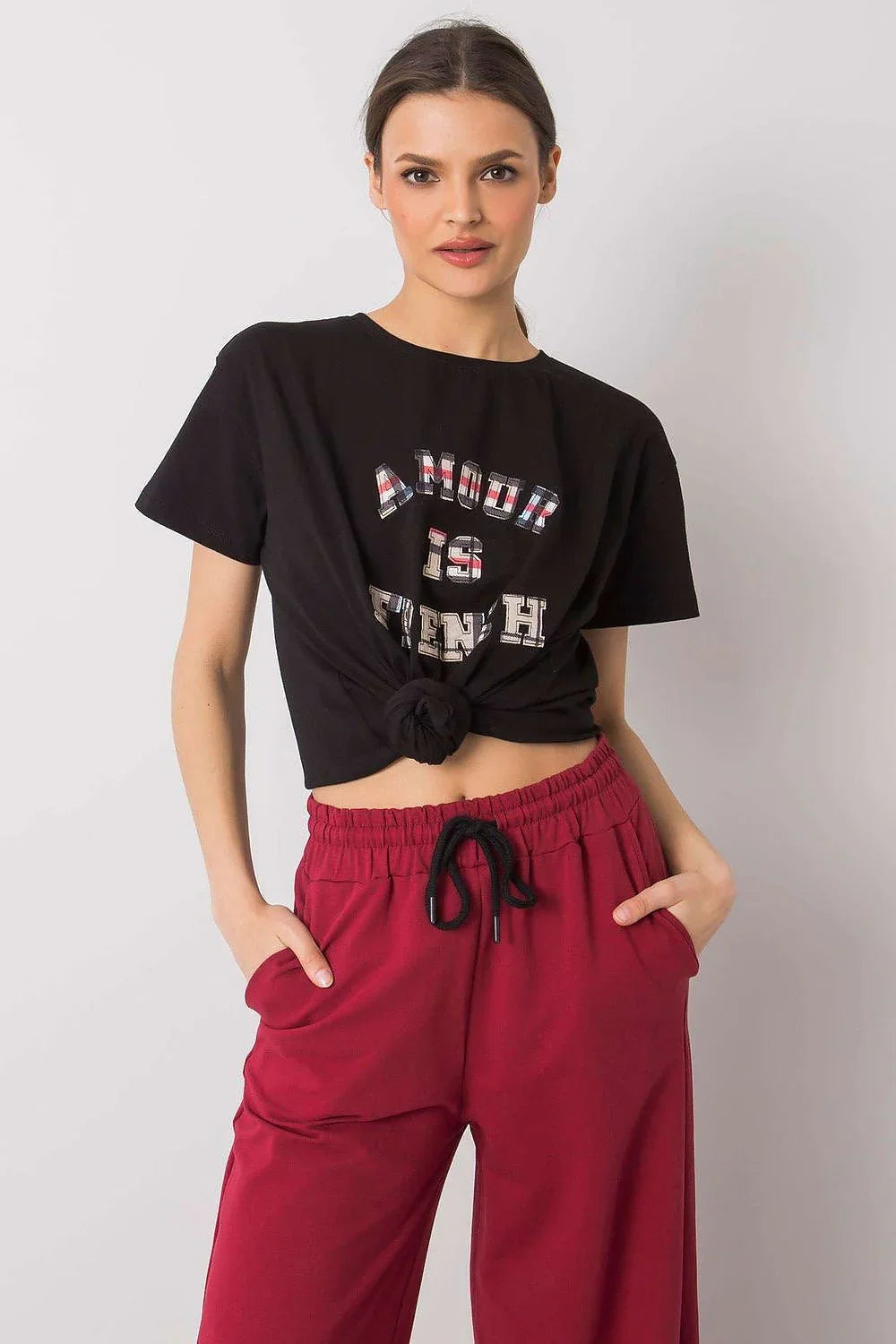 Women Crew-Neck Short-Sleeves T-Shirt – Stretchable - Black -Guocali