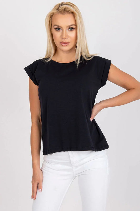 Women Crew-Neck Short-Sleeves T-Shirt – Stretchable - Black -Guocali