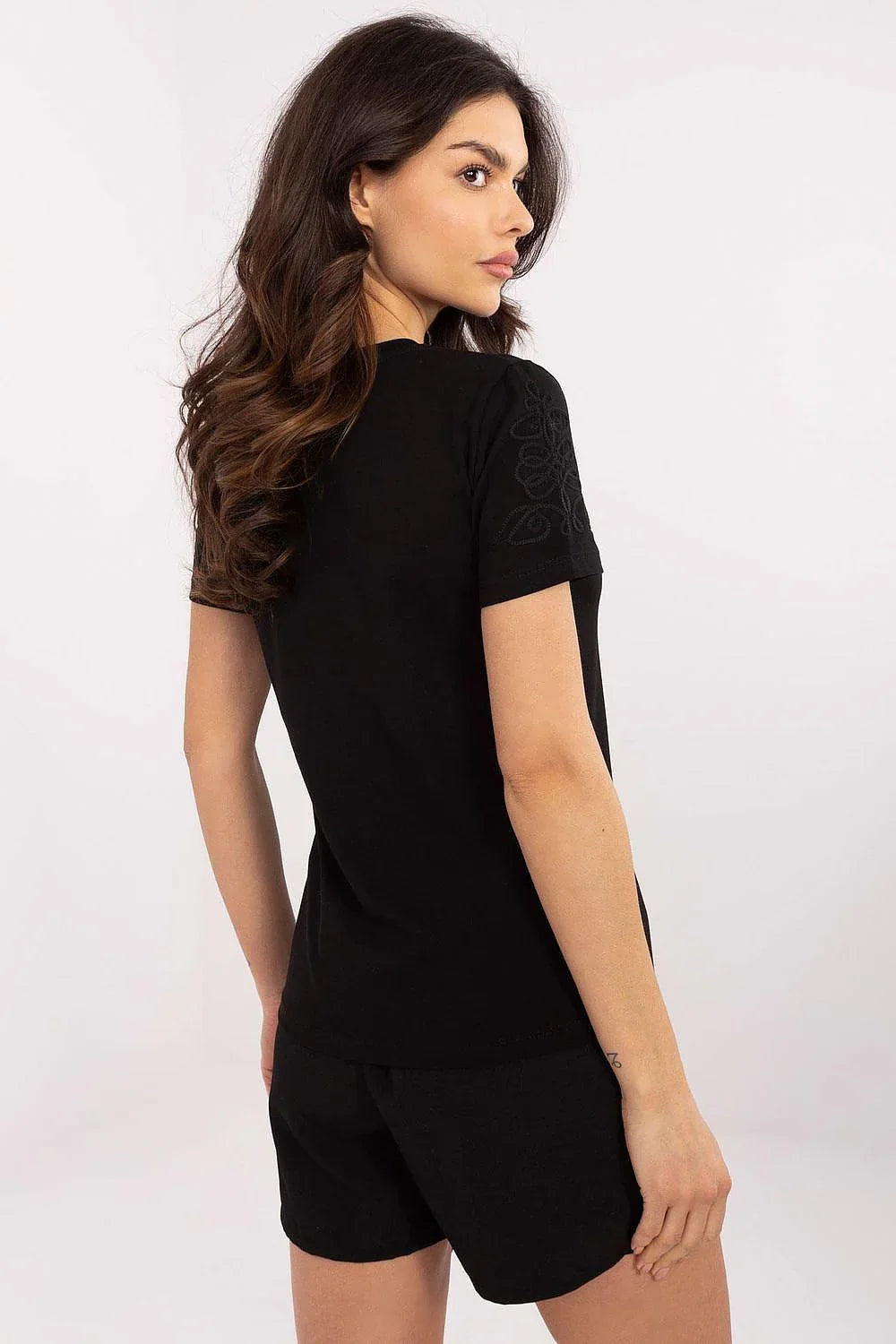 Women Crew-Neck Short-Sleeves T-Shirt – Stretchable - Black -Guocali