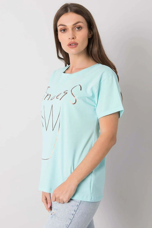 Women Crew-Neck Short-Sleeves T-Shirt – Stretchable - Blue -Guocali