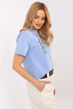 Women Crew-Neck Short-Sleeves T-Shirt – Stretchable - Blue -Guocali