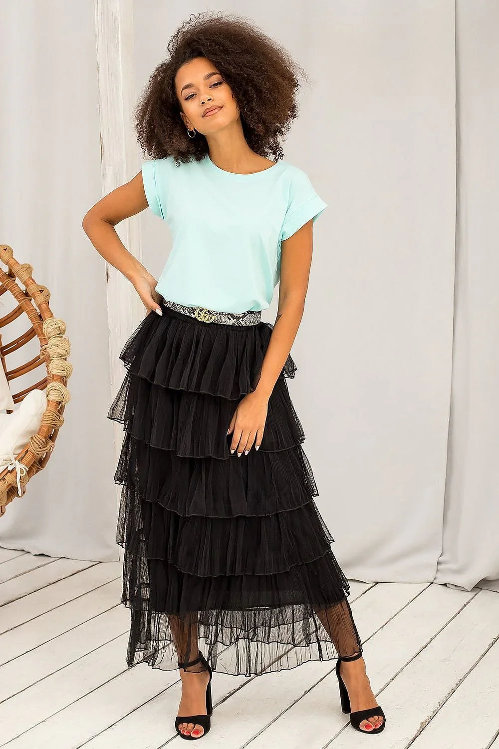 Women Crew-Neck Short-Sleeves T-Shirt – Stretchable - Blue -Guocali