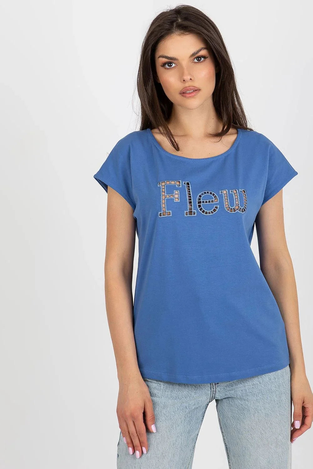 Women Crew-Neck Short-Sleeves T-Shirt – Stretchable - Blue -Guocali