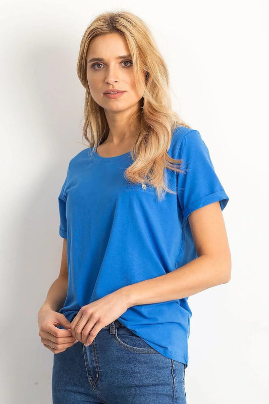 Women Crew-Neck Short-Sleeves T-Shirt – Stretchable - Blue -Guocali
