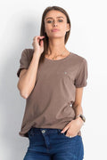 Women Crew-Neck Short-Sleeves T-Shirt – Stretchable - Brown -Guocali