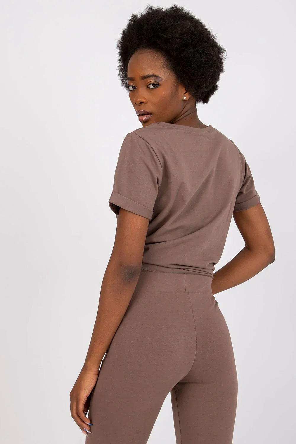 Women Crew-Neck Short-Sleeves T-Shirt – Stretchable - Brown -Guocali