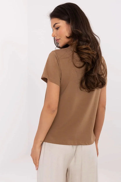 Women Crew-Neck Short-Sleeves T-Shirt – Stretchable - Brown, Gold, Beige, Multicolor -Guocali