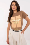 Women Crew-Neck Short-Sleeves T-Shirt – Stretchable, Gold, Beige, Multicolor