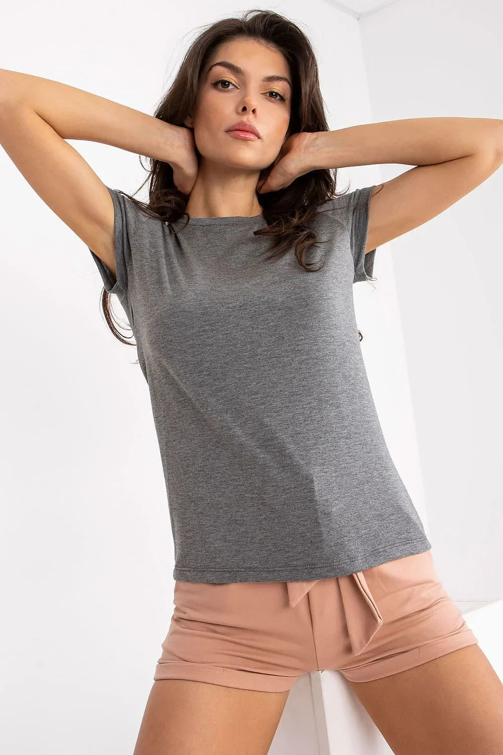 Women Crew-Neck Short-Sleeves T-Shirt – Stretchable - Gray -Guocali