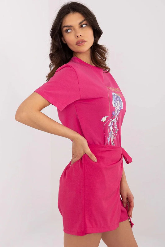 Women Crew-Neck Short-Sleeves T-Shirt – Stretchable - Pink -Guocali