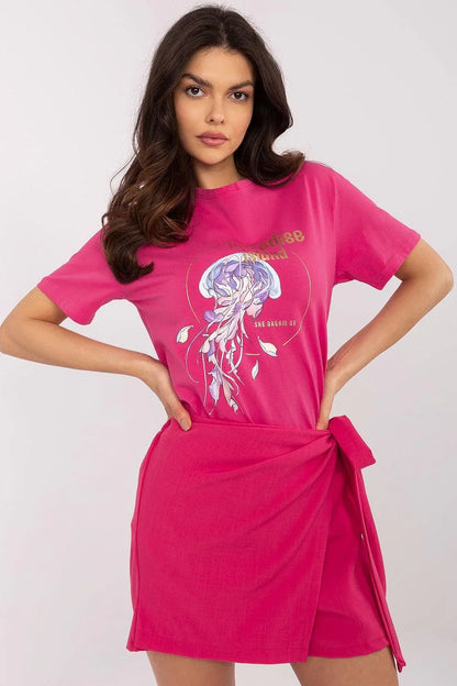Women Crew-Neck Short-Sleeves T-Shirt – Stretchable - Pink -Guocali