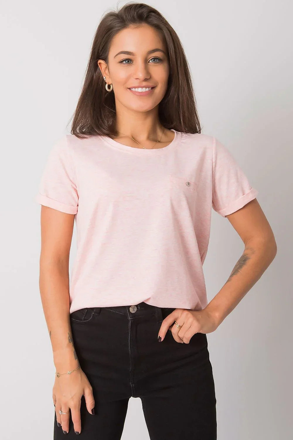 Women Crew-Neck Short-Sleeves T-Shirt – Stretchable - Pink -Guocali