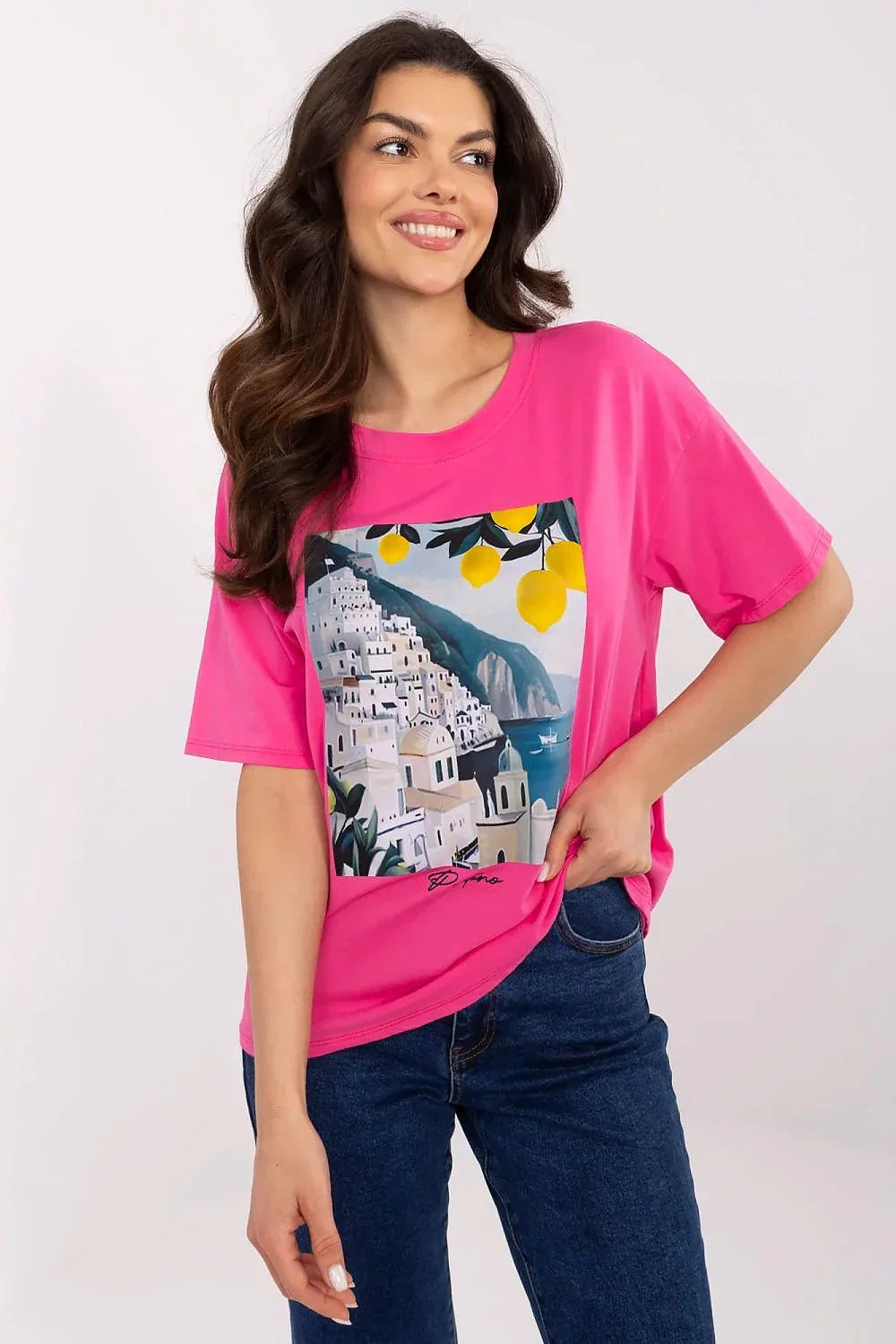 Women Crew-Neck Short-Sleeves T-Shirt – Stretchable - Pink, Multicolor, Yellow, Blue, White, Green -Guocali