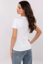 Women Crew-Neck Short-Sleeves T-Shirt – Stretchable - White -Guocali