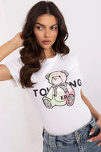 Women Crew-Neck Short-Sleeves T-Shirt – Stretchable - White -Guocali