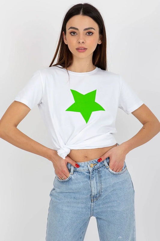 Women Crew-Neck Short-Sleeves T-Shirt – Stretchable - White, Green -Guocali