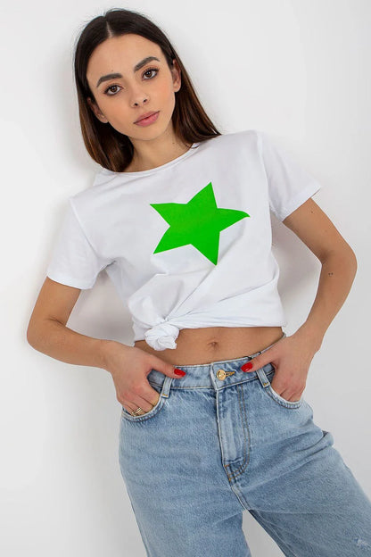 Women Crew-Neck Short-Sleeves T-Shirt – Stretchable - White, Green -Guocali