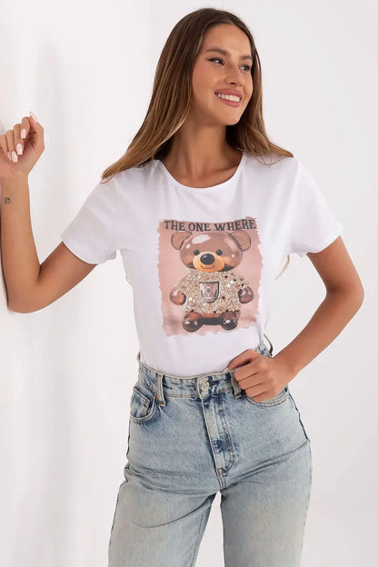 Women Crew-Neck Short-Sleeves T-Shirt – Stretchable - White, Multicolor, Beige, Brown, Gold -Guocali