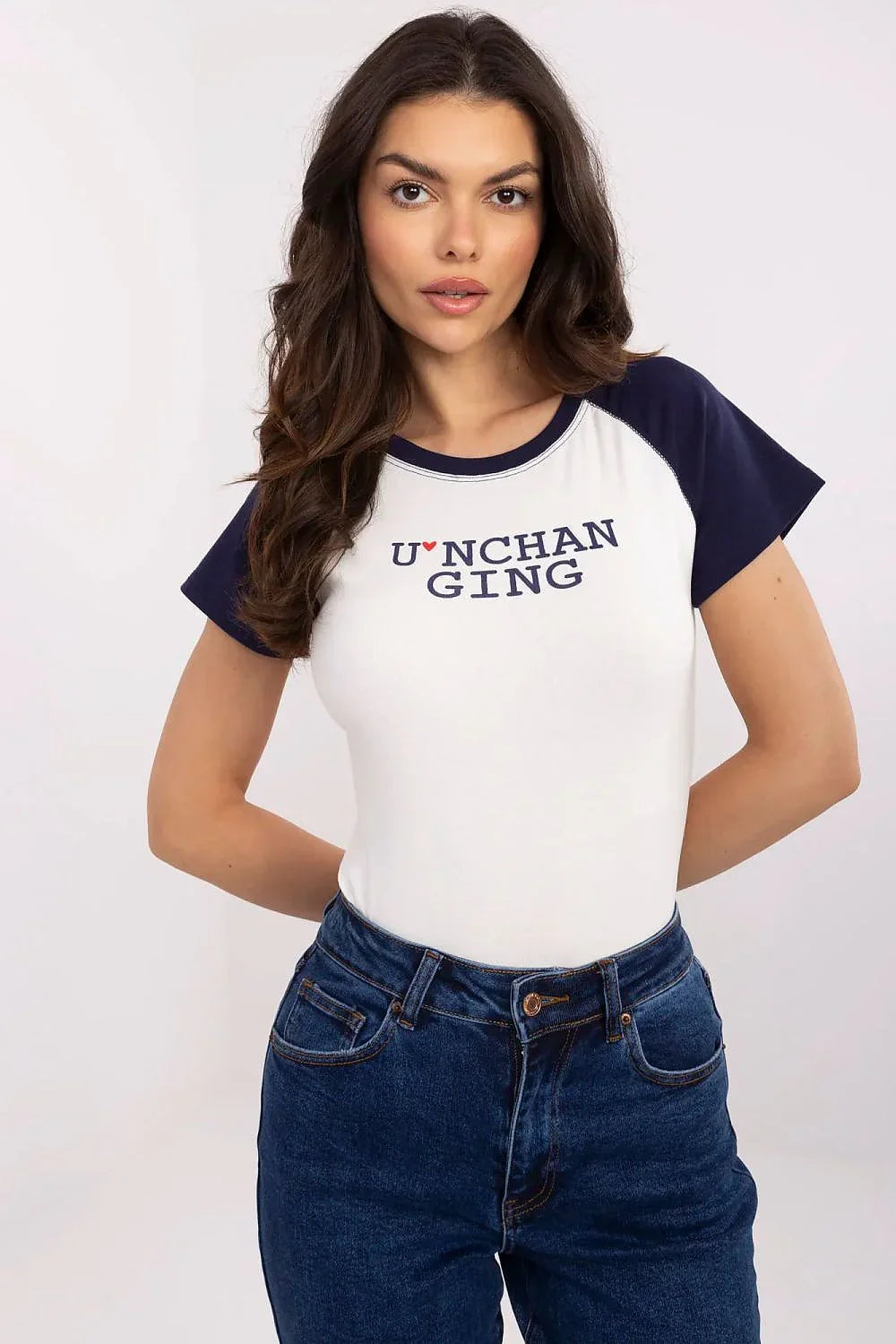 Women Crew-Neck Short-Sleeves T-Shirt – Stretchable - White, Navy -Guocali
