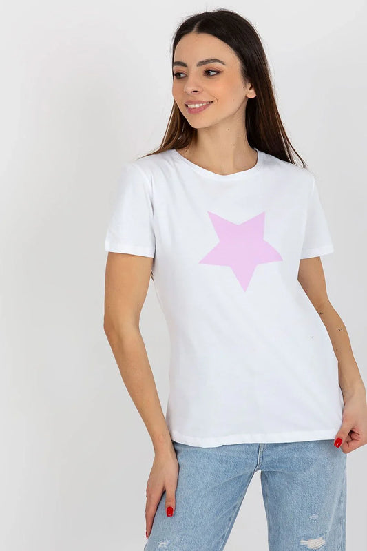 Women Crew-Neck Short-Sleeves T-Shirt – Stretchable - White, Pink -Guocali