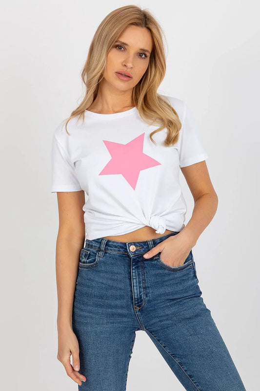 Women Crew-Neck Short-Sleeves T-Shirt – Stretchable - White, Pink -Guocali