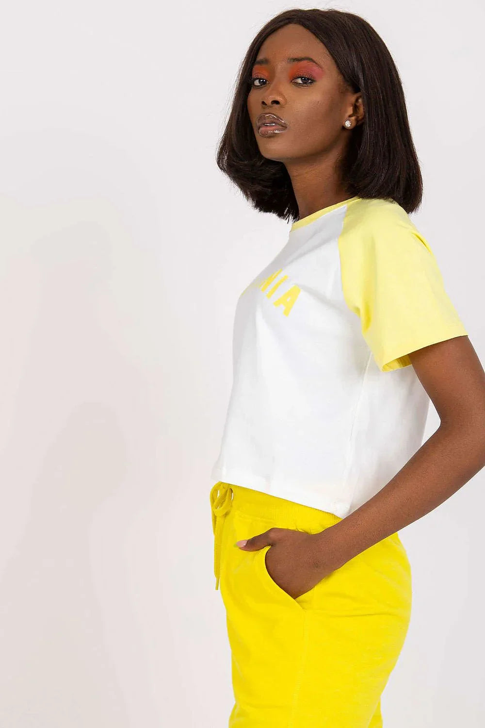 Women Crew-Neck Short-Sleeves T-Shirt – Stretchable - White, Yellow -Guocali