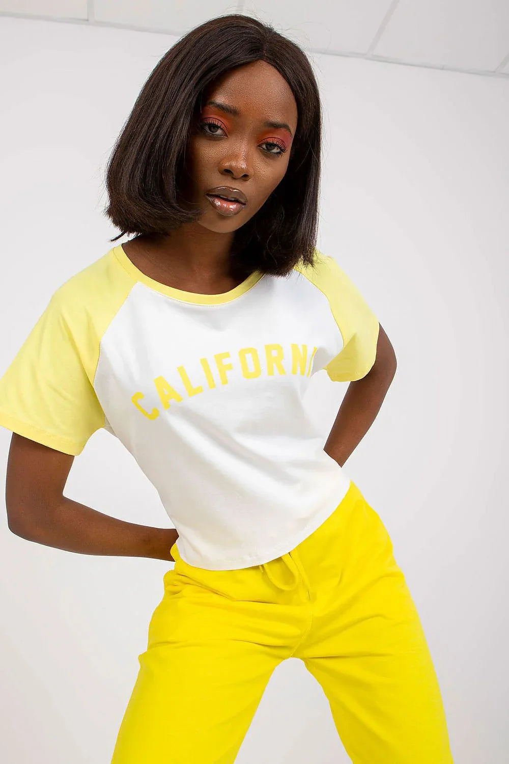 Women Crew-Neck Short-Sleeves T-Shirt – Stretchable - White, Yellow -Guocali