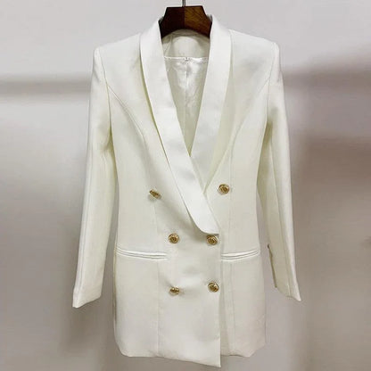 Women Double Breasted Blazer - Breathable - Double-Breasted - White -Guocali