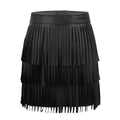 Women Leather Skirt - Layered Fringe Tassel Skirt -Guocali