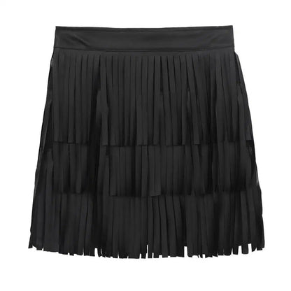 Women Leather Skirt - Layered Fringe Tassel Skirt - Mini Skirt - Guocali