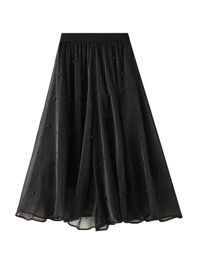 Women Midi Skirt Ruffled Patchwork - Asymmetric Women Skirt