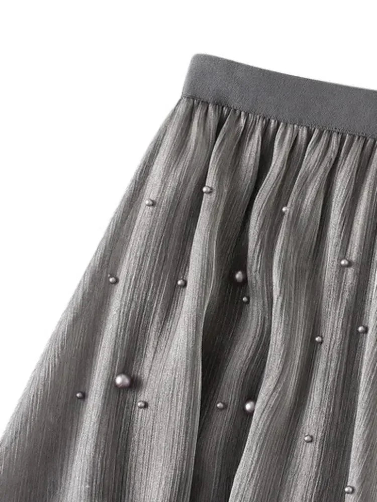 Women Midi Skirt Ruffled Patchwork - Asymmetric Women Skirt