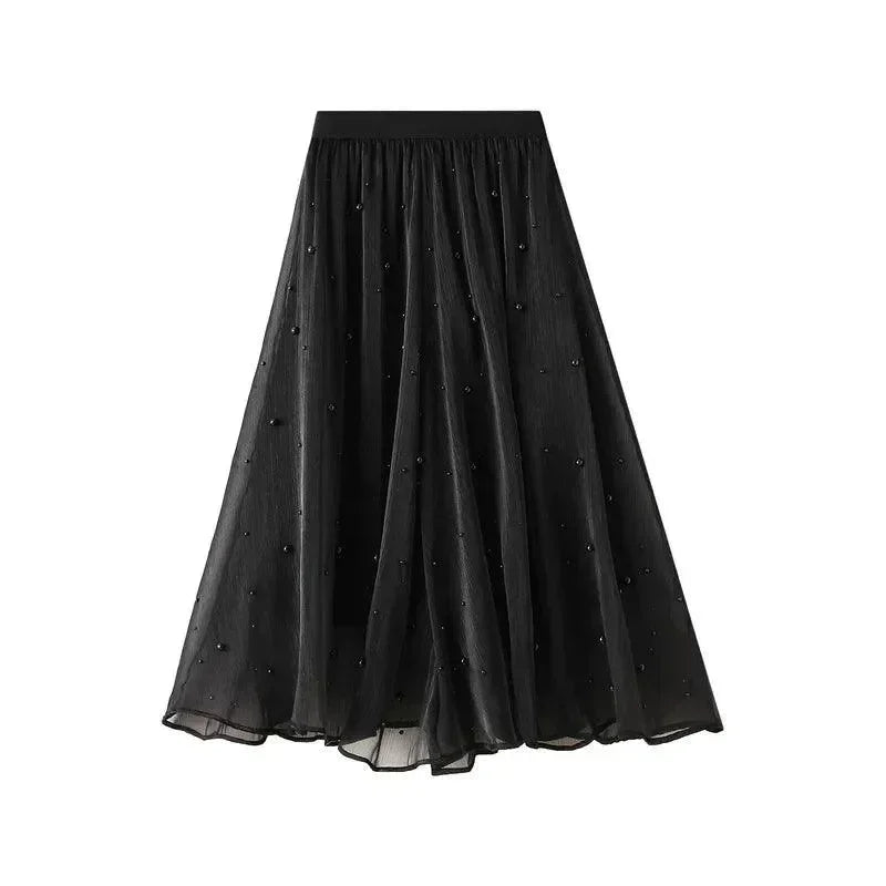 Women Midi Skirt Ruffled Patchwork - Asymmetric Women Skirt