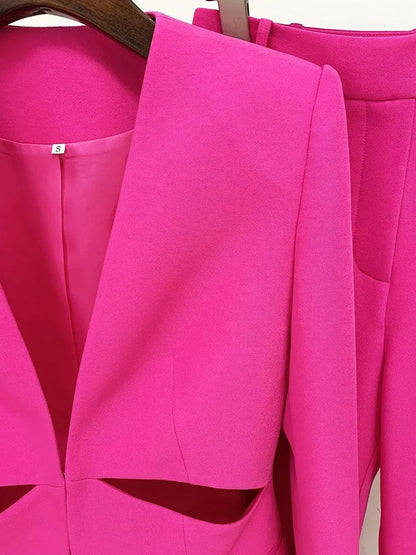 Women Pant Suit - Collarless Blazer - Slit Trouser Suit -Guocali