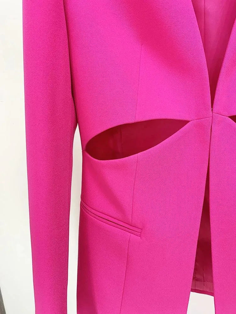 Women Pant Suit - Collarless Blazer - Slit Trouser Suit -Guocali