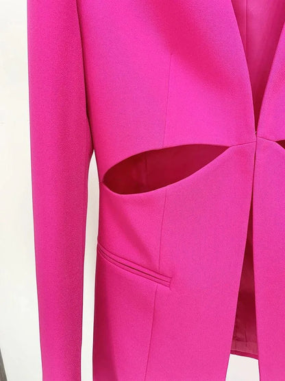 Women Pant Suit - Collarless Blazer - Slit Trouser Suit -Guocali