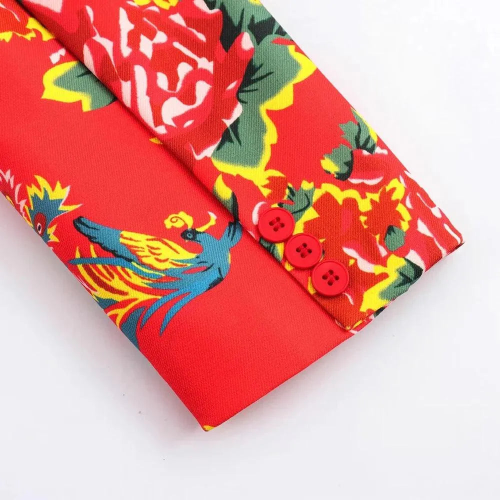 Women Pant Suit - Flower Embellished Trouser Suit -Guocali