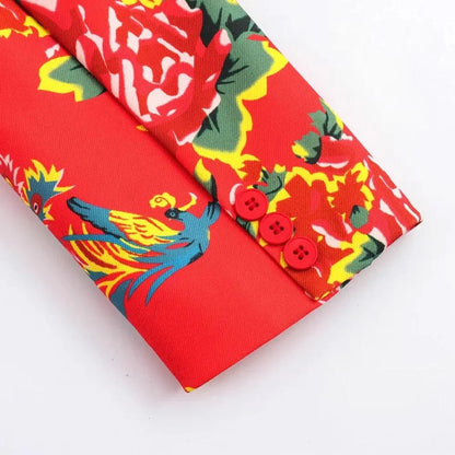 Women Pant Suit - Flower Embellished Trouser Suit -Guocali