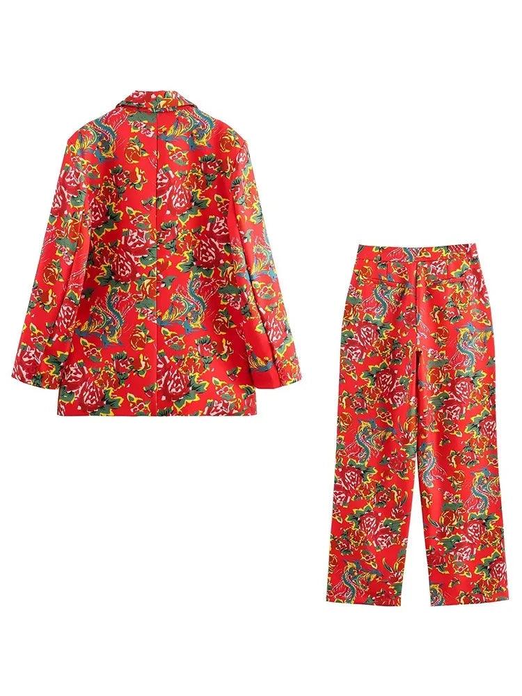 Women Pant Suit - Flower Embellished Trouser Suit - Pantsuit - Guocali