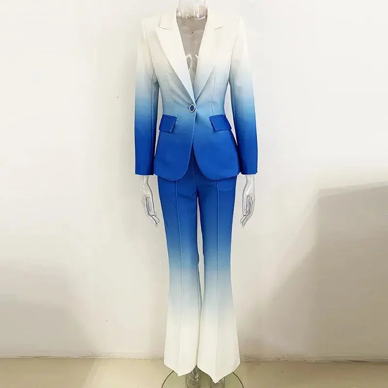 Women Pant Suit - Gradient Color, Flare Pants Trouser Suit -Guocali