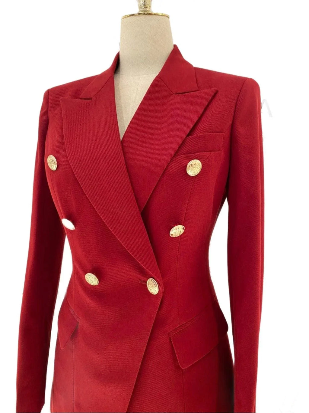 Women Pant Suit, Red Slim Fit Double Breasted Formal Pantsuit -Guocali